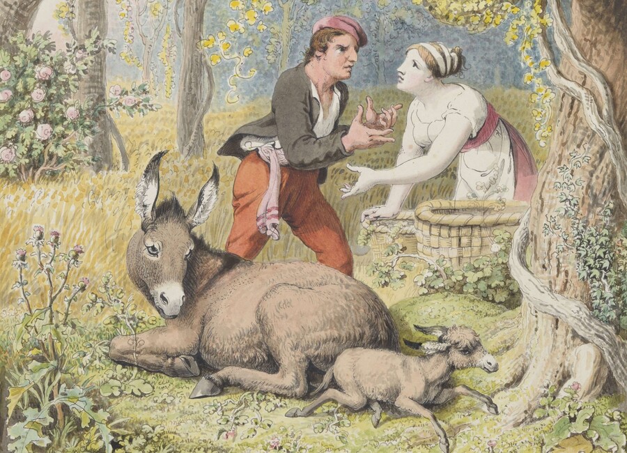 J. H. W. Tischbein "Die Geburt des Esels und der Zwist des Gärtnerpaares" Eselsgeschichte um 1800, Landesmuseum Kunst und Kultur Oldenburg, Foto Sven Adelaide